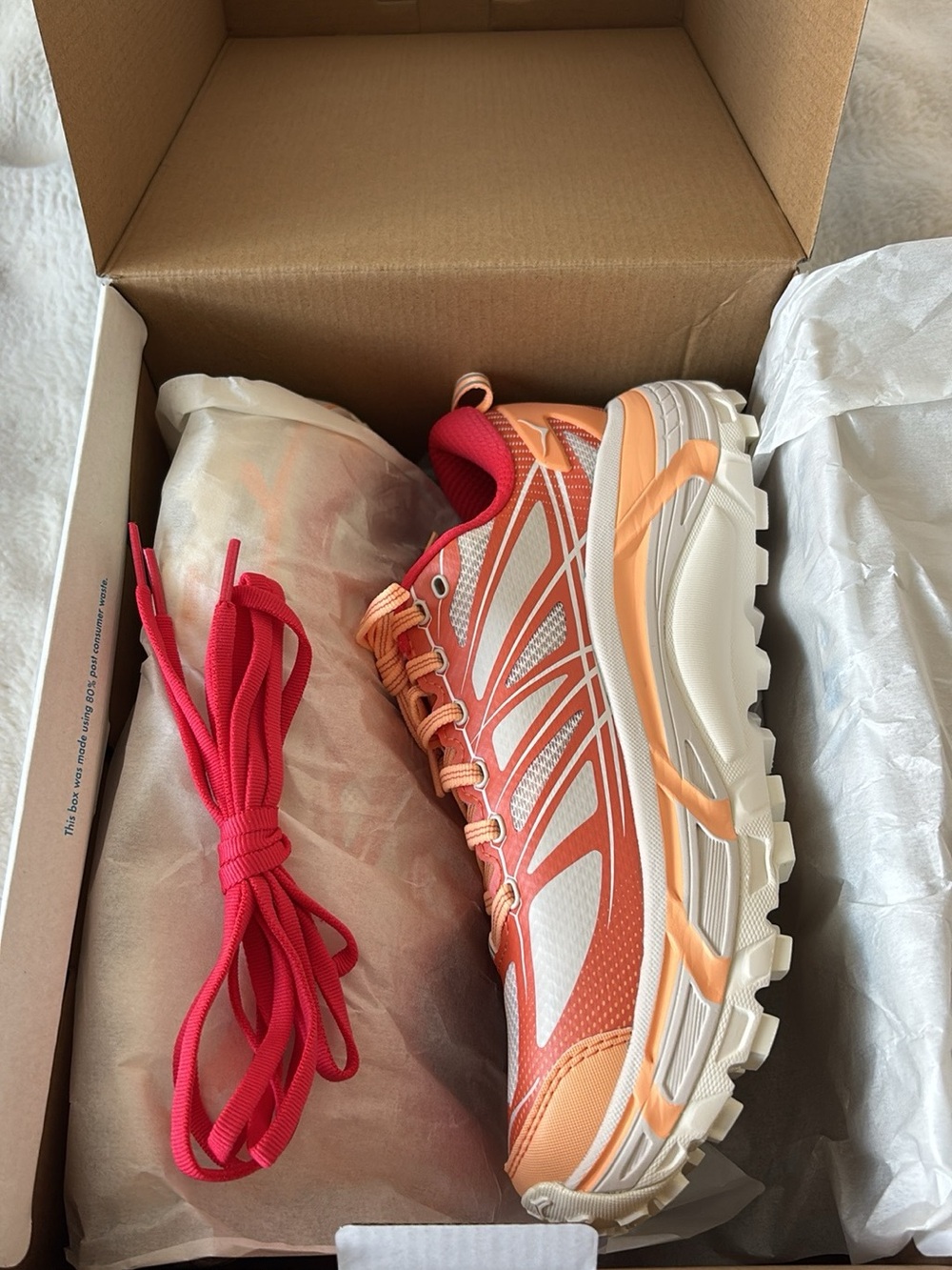 Hoka Men's Trail Runner in Peach and Bright Pink